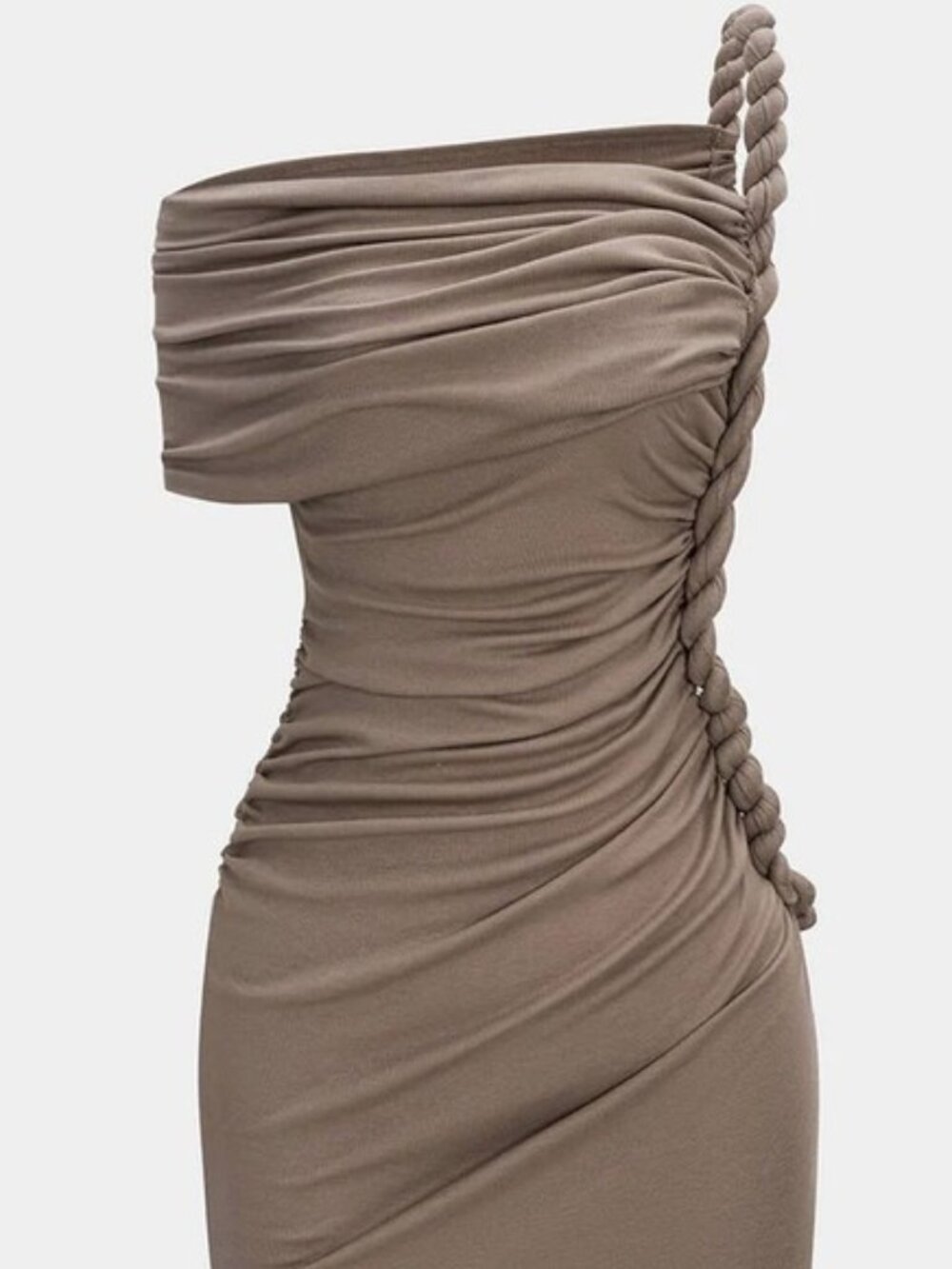 Ruched Twist Knot One Shoulder Short Sleeve Mini Dress